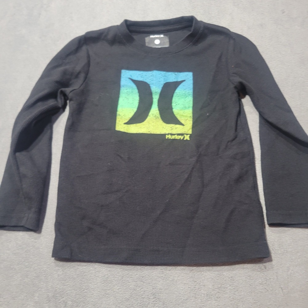 Hurley Shirt Boys Size 5/6 Black Long Sleeve Thermal Logo Graphic‎ 6002-023 Tee